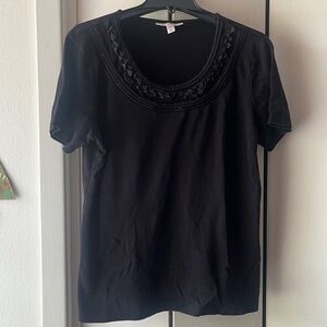 JM Collection. L Black, Statement Neckline Top